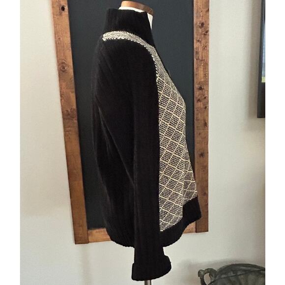 Vintage Karen Scott Velour Zip Sweater M Geometric Pattern Y2K Cozy Mock Neck - Picture 7 of 7